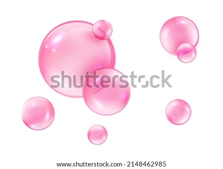 Pink bubbles on white background. Collagen bubbles. Fizzy sparkles. Bubble gum. Royalty-Free Stock Photo #2148462985
