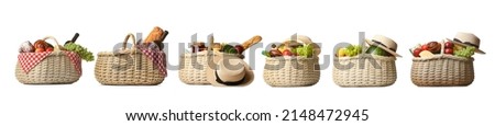Set of wicker basket for picnic on white background