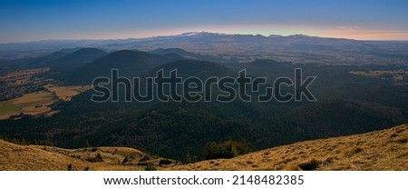 View of the Chaîne des Puys in Auvergne, Panoramic of the Domes. Puy de Dome Royalty-Free Stock Photo #2148482385