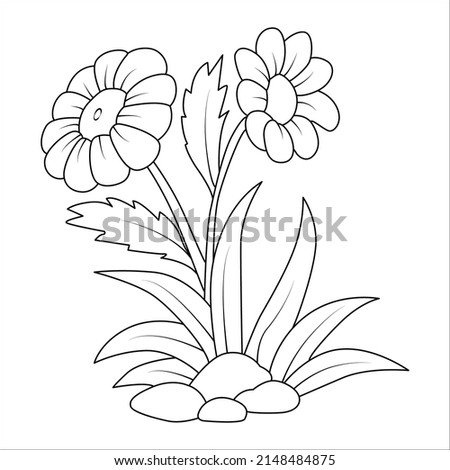 Flowers bouquet coloring book page. Coloring books page for adults or children. Flat Vector Illustration