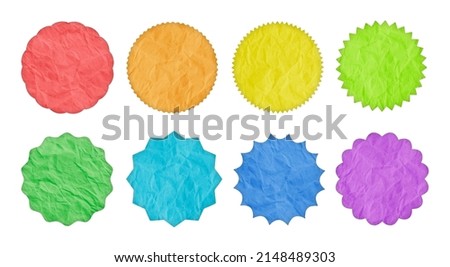 Group of blank colorful paper round labels isolated on white background with clipping path
