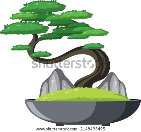 Bonsai tree in pot on white background illustration