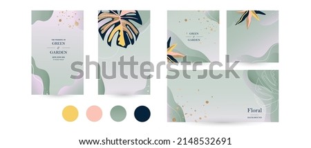 spring summer background template for Instagram social media post, Facebook cover. abstract green gold luxury layout for woman beauty, jewelry, spa, wedding. aesthetic vector hand drawn illustration
