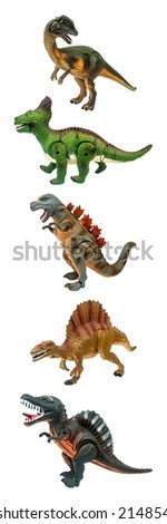 As a set of dinosaur plastic figure toy isolated on white background . It is the history of animals in the Jurassic period. It's a model about animals that kids love.