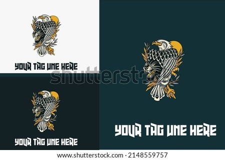 artwork design of eagle and head panther vector illustration