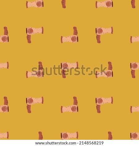 Retro electric hair dryer seamless pattern. Background with appliances for barber in doodle style. Repeated design texture for printing, fabric, wrapping, wallpaper, tissue. Vector illustration.