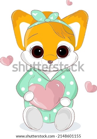 cute little fox holding a heart