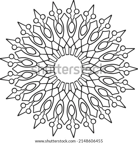Black and white mandala design for coloring, decoration, ornament, round frame