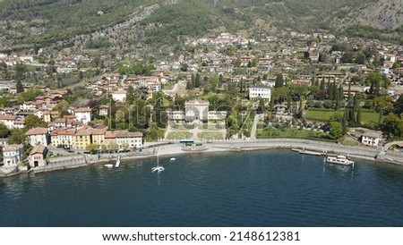Aerial View of Villa Sola Cabiati on Como Lake Italy, Drone shot on a sunny day