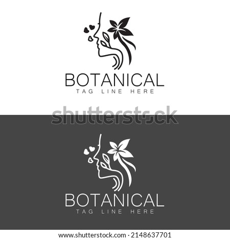 Hand Drawn feminine botanical floral organic natural abstract logo . Bio cosmetics emblem. Organic product sign. Leaf illustration, Icon Template.