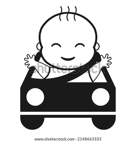 A Simple Monochrome Image Of A Baby In A Car