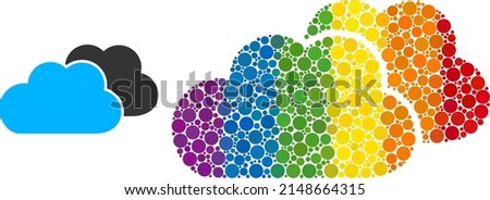 Clouds composition icon of round items in various sizes and rainbow color tinges. A dotted LGBT-colored clouds for lesbians, gays, bisexuals, and transgenders. Vector icon in LGBT flag colors.