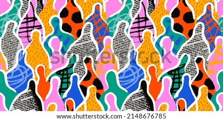 Colorful diverse people crowd abstract art seamless pattern. Multi-ethnic community, big cultural diversity group background illustration in modern collage painting style. Royalty-Free Stock Photo #2148676785