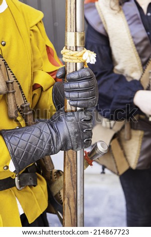 Old army uniform yellow, detail about ancient warriors