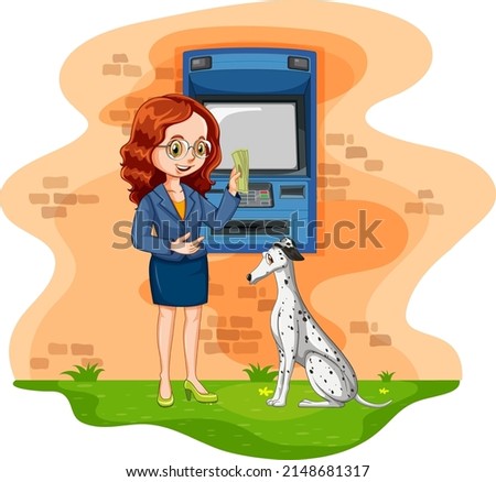 ATM machine with a woman withdraw money illustration