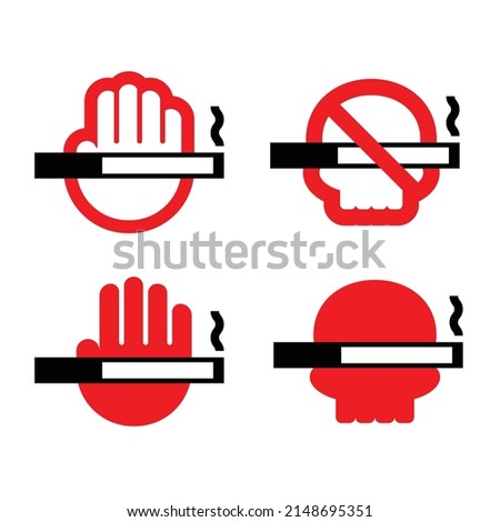 no smoking sign, simple design icon black and red on white background.