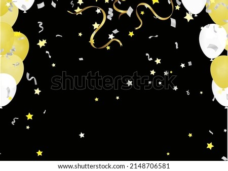 balloons gold ..... and sparkles and glitter confetti on  background. Festive realistic style. Celebrate birthday template. 