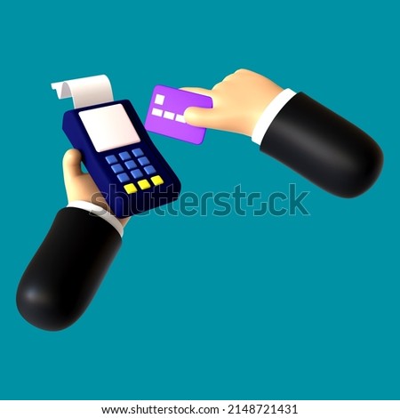 3D illustration of a hand gesture holding a credit card payment