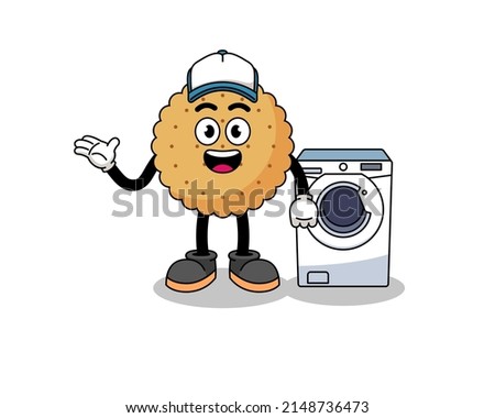 biscuit round illustration as a laundry man , character design