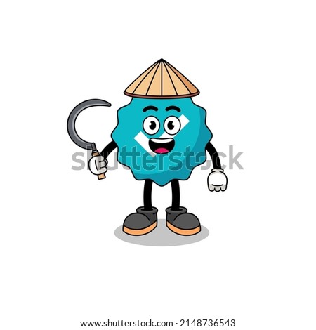 Illustration of verified sign as an asian farmer , character design