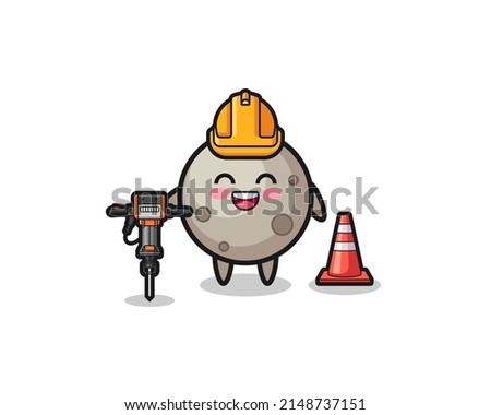 road worker mascot of moon holding drill machine , cute design