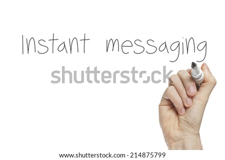 Hand writing instant messaging on a white board Royalty-Free Stock Photo #214875799