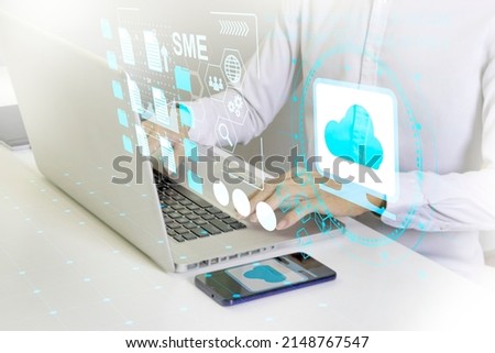 Cloud implementation in small and medium businesses,Small and medium enterprises for business flexibility Royalty-Free Stock Photo #2148767547