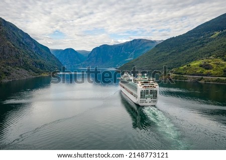 Cruise Ship, Cruise Liners On Sognefjord or Sognefjorden, Flam Norway Royalty-Free Stock Photo #2148773121
