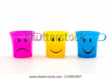 Colorful of cup with expressions on white background. 