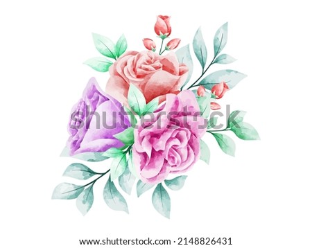 Flowers Rose Watercolor Arrangement. Flower Arrangement for Invitation Card