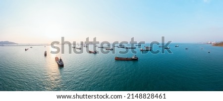 Oil tanker ship of business logistic sea going ship, Crude oil tanker lpg ngv at industrial estate Thailand  Group Oil tanker ship to Port of Singapore - import export Royalty-Free Stock Photo #2148828461