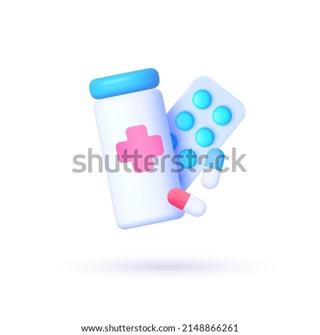 3d icon with pharmacy 3d on transparent background for web design. Pharmacy concept. 3d realistic minimal vector. Vector design Royalty-Free Stock Photo #2148866261