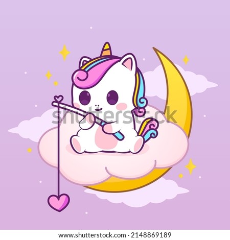 cute unicorn fishing in the cloud
