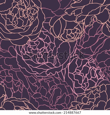 Vector seamless texture with flowers roses on a black background.