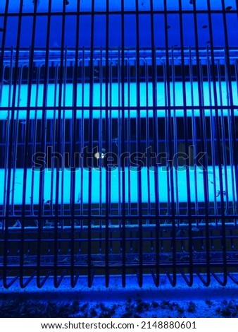 blue light art in the steel frame