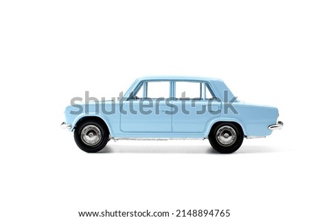Collection model of a blue car made in Russia isolated on white. Royalty-Free Stock Photo #2148894765