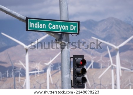 Palm Springs Wind Farm with Street Sign