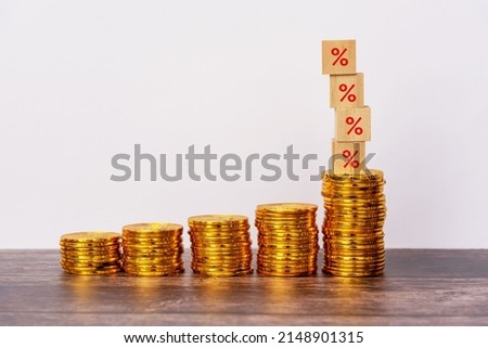 Growth of profit interest rate - wood block business and financial concept still life