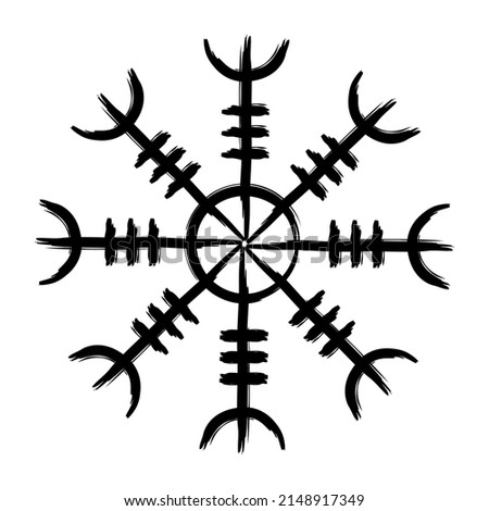 Hand drown full editable norse symbol of aegishjalmur also known as Helm of Awe. Royalty-Free Stock Photo #2148917349