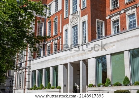 The exterior of The Institution of Engineering and Technology, located on Savoy Place in central London, UK.