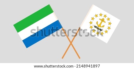 Crossed flags of Sierra Leone and the State of Rhode Island. Official colors. Correct proportion. Vector illustration

