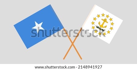 Crossed flags of Somalia and the State of Rhode Island. Official colors. Correct proportion. Vector illustration
