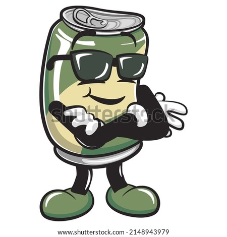 cute drink can vintage character mascot illustration is in a good mood in stylish sunglassis