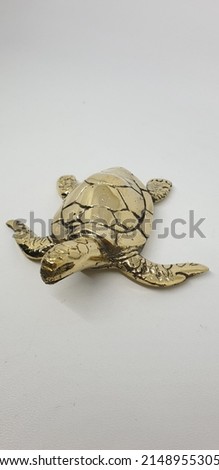 gold finish of metal turtle with white background