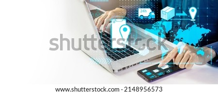 Using Mobile to Check Delivery Status,Online shopping and choosing a delivery system Royalty-Free Stock Photo #2148956573