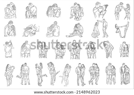 Set Mega Collection Bundle Happy Together Love Couple Women Girls and Boy Friends Line Art Hand Drawn Style illustration