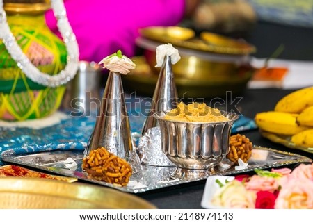 South Indian Tamil Hindu wedding ceremony ritual items close up