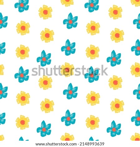 Seamless pattern with flowers from brush strokes. Vector illustration.