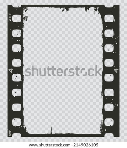 Grunge movie film strip, filmstrip frame background, vector old photo negative. Vintage picture or cinema movie film strip, transparent photo slide with scratched borders, retro photography filmstrip Royalty-Free Stock Photo #2149026105