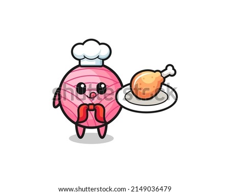 yarn ball fried chicken chef cartoon character , cute design